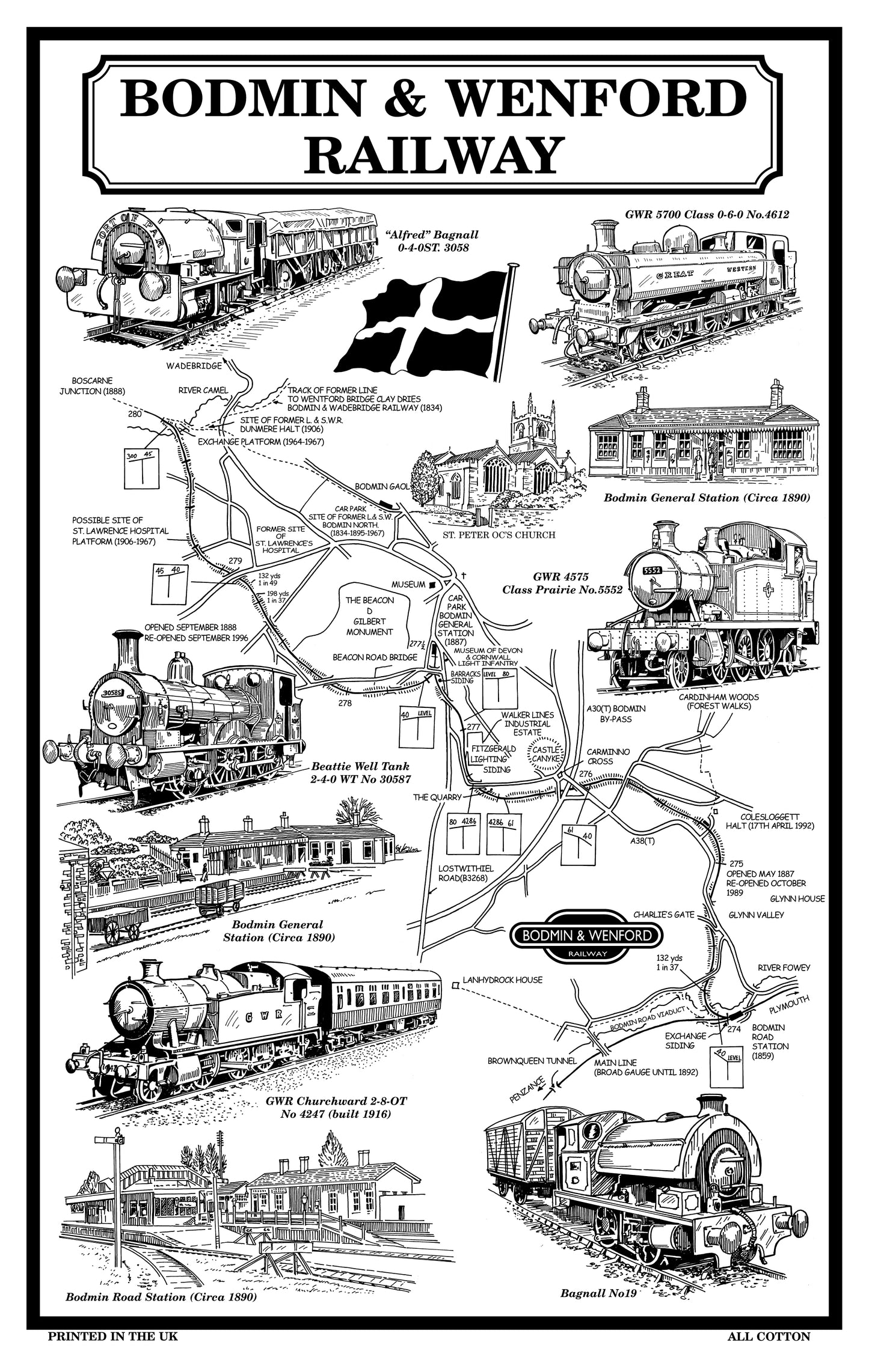 Bodmin & Wenford Tea Towel