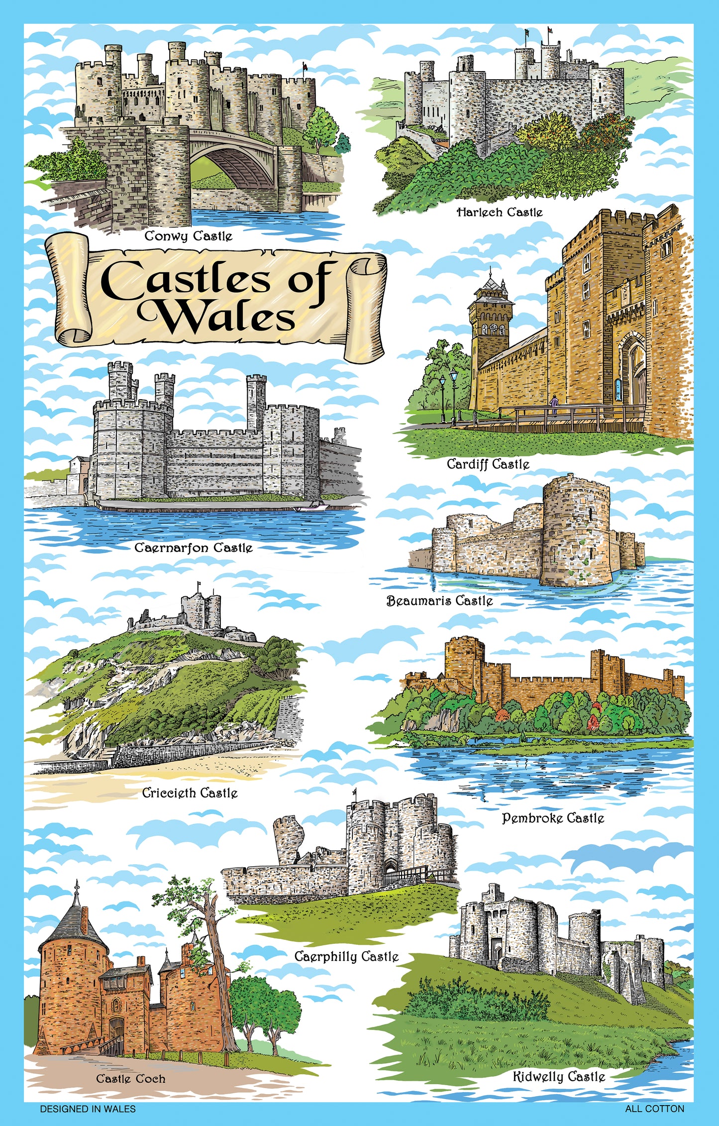 0396 - Welsh Castles Tea Towel